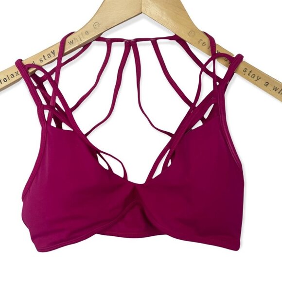 PilyQ Pink Dahlia Quinn Halter Bikini Top Pink Size D Caged Strappy Boho Swim - Picture 5 of 11